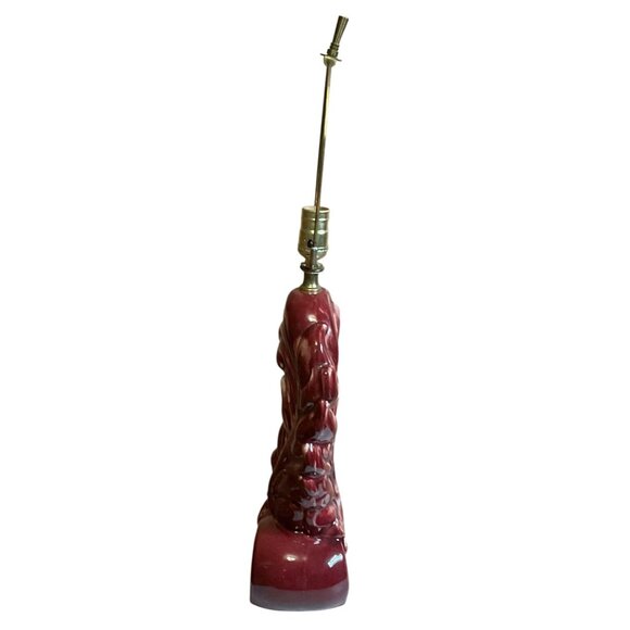 Vintage Red Ceramic Table Lamp With Leaf Design Tested Working 28"H x 9"W - Picture 5 of 7